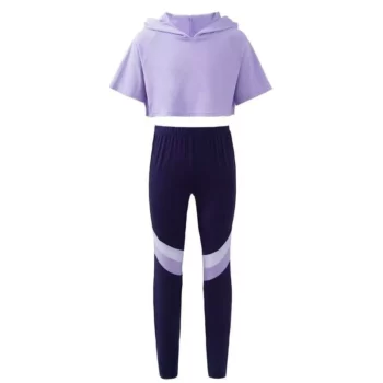 Girls’ Sporty Hooded Crop Top and Pants Set – Casual, Dance & Sportswear