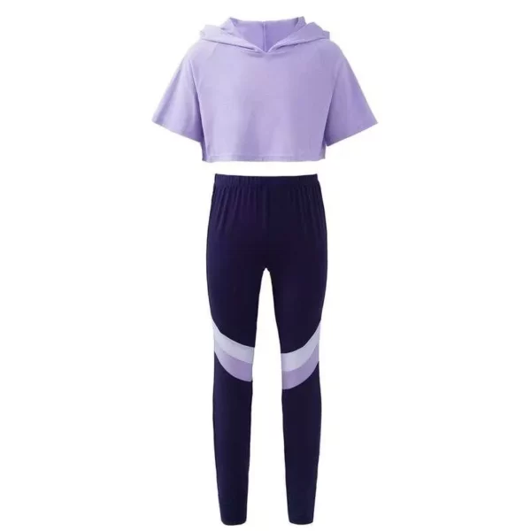 Girls' Sporty Hooded Crop Top and Pants Set - Casual, Dance & Sportswear