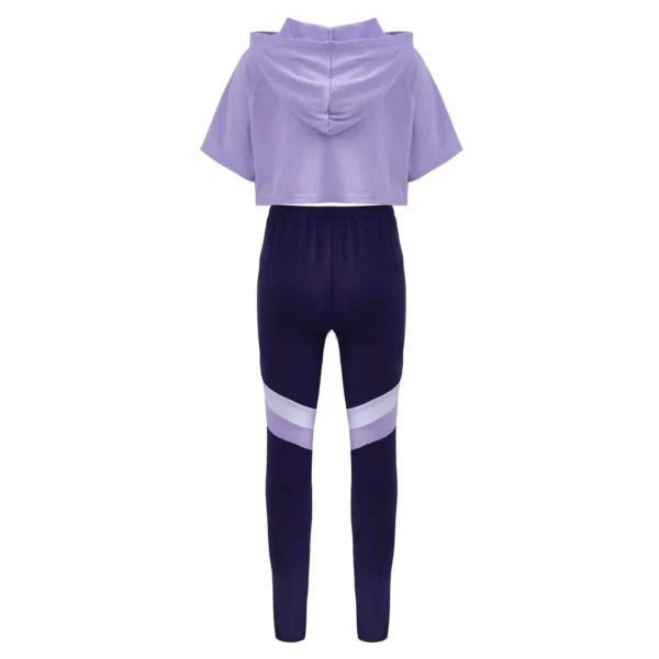 Girls' Sporty Hooded Crop Top and Pants Set - Casual, Dance & Sportswear - Image 3