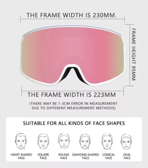 UV400 Anti-Fog Ski Goggles with Large Double-Layer Mirror Lens