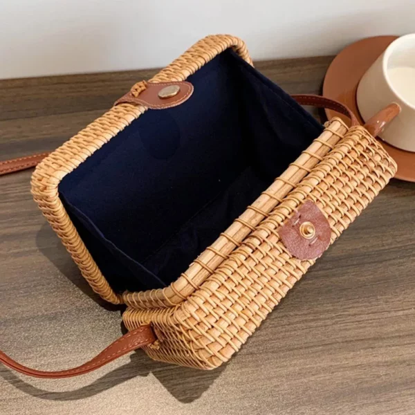 Chic Handwoven Rattan Crossbody Bag with Adjustable Strap