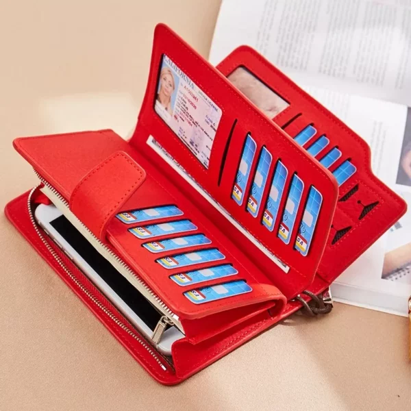 Red PU Leather Wallet Clutch with Zipper for Women