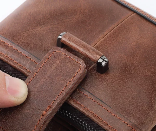 Vintage Cow Leather Men’s Wallet with Zipper and Multiple Compartments