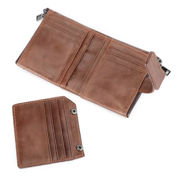 Vintage Cow Leather Men's Wallet with Zipper and Multiple Compartments - Image 5