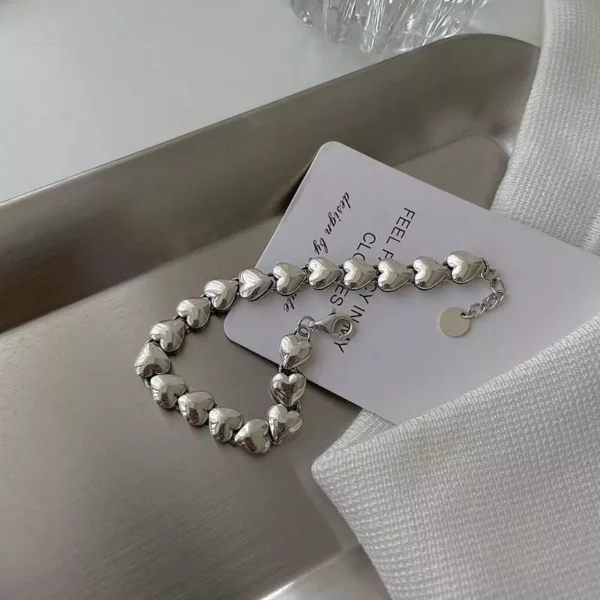 Luxurious 925 Sterling Silver Thick Heart Chain Bracelet