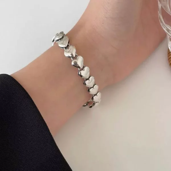 Luxurious 925 Sterling Silver Thick Heart Chain Bracelet