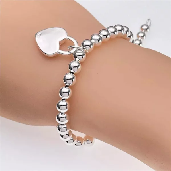 Elegant 925 Sterling Silver Heart Charm Bracelet for Women