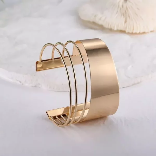 Gold-Plated Geometric Cuff Bangle – Women’s Bohemian Wide Wire Statement Jewelry