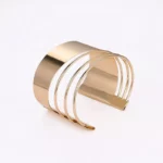 Gold-Plated Geometric Cuff Bangle - Women's Bohemian Wide Wire Statement Jewelry