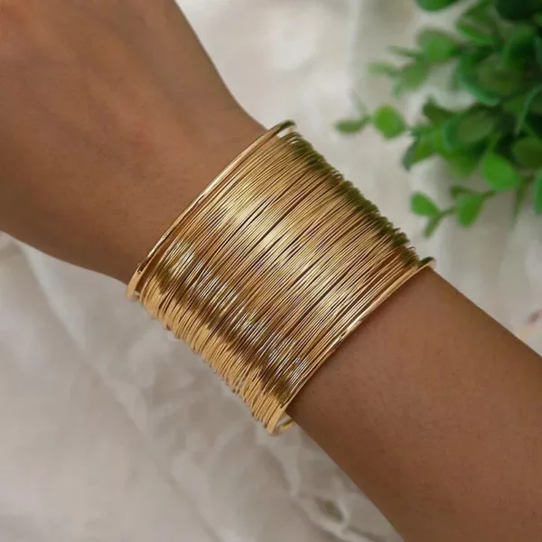 Gold-Plated Geometric Cuff Bangle – Women’s Bohemian Wide Wire Statement Jewelry