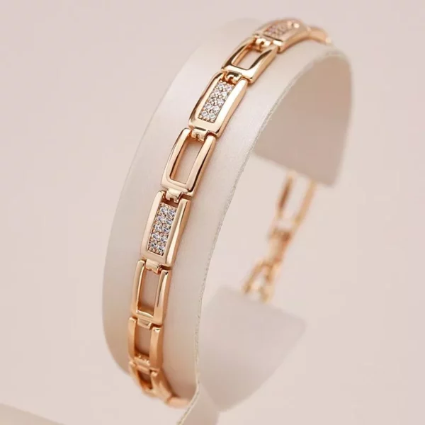 Rose Gold Square Zircon Bracelet – Luxury Geometric Link Chain for Women