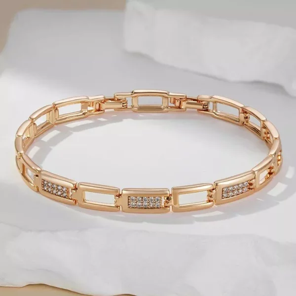 Rose Gold Square Zircon Bracelet – Luxury Geometric Link Chain for Women