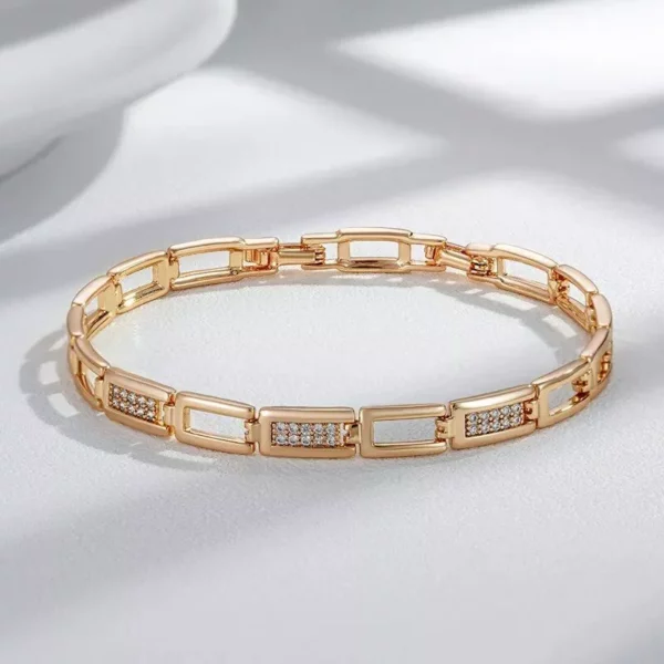 Rose Gold Square Zircon Bracelet – Luxury Geometric Link Chain for Women