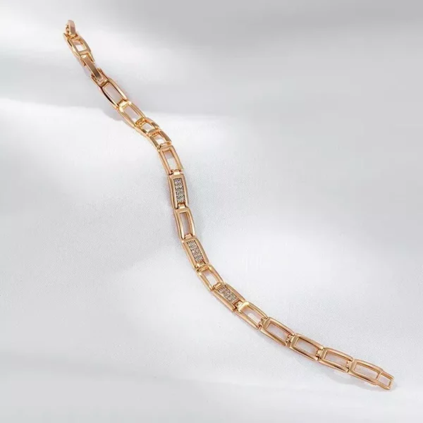 Rose Gold Square Zircon Bracelet – Luxury Geometric Link Chain for Women