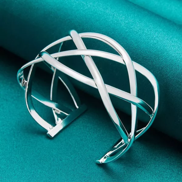 Elegant Sterling Silver Geometric Cuff Bracelet for Special Occasions