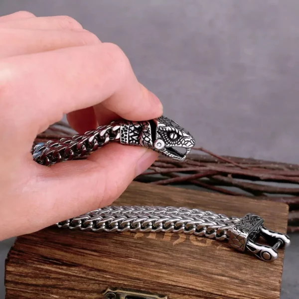 Stainless Steel Viking Snake Head Bracelet