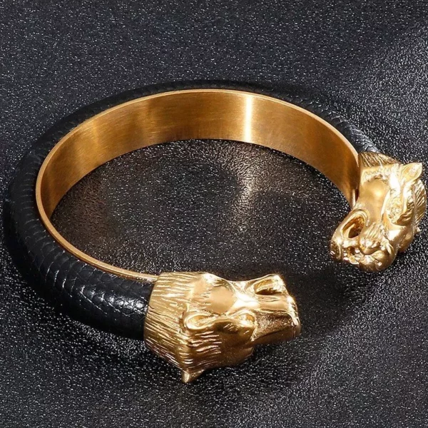 Gold-Plated Stainless Steel Lion Head Cuff Bracelet