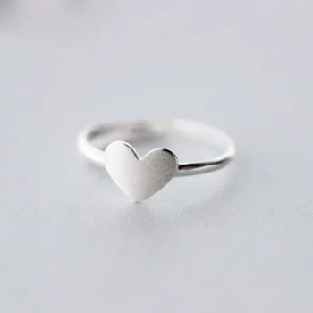 100% Real 925 Sterling Silver Adjustable Heart Rings for Women