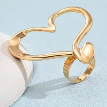 Adjustable Heart Shape Rings Set – 2 Pcs Gold & Silver Color