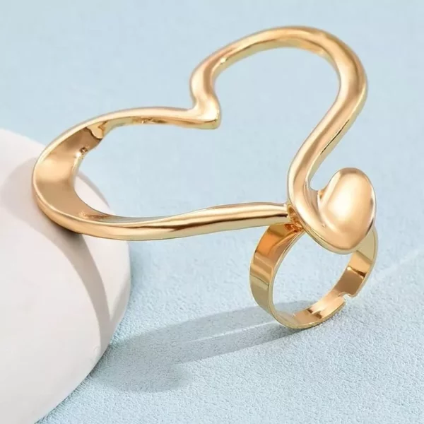 Adjustable Heart Shape Rings Set – 2 Pcs Gold & Silver Color