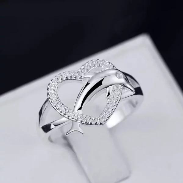 Sterling Silver Dolphin Heart Ring
