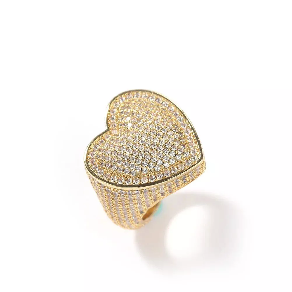 Heart Ring Micro Paved Full Iced Out AAA Cubic Zirconia Bling