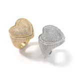 Heart Ring Micro Paved Full Iced Out AAA Cubic Zirconia Bling