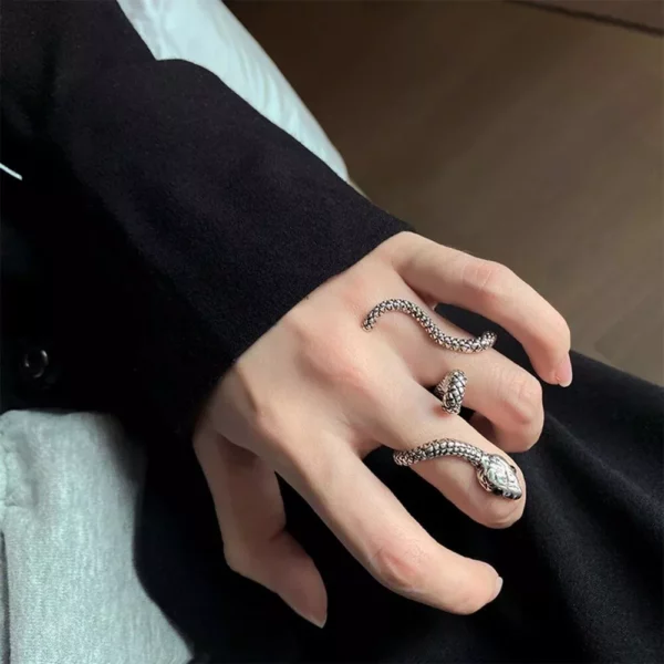 Trendy Silver Snake Wave Ring for Women – Adjustable, Vintage-Inspired Metal Jewelry
