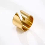 Gold Color Geometric Stainless Steel Wedding Bands, 15mm Wide Fashionable Cocktail Rings