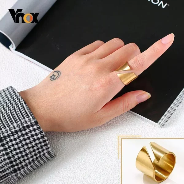 Gold Color Geometric Stainless Steel Wedding Bands, 15mm Wide Fashionable Cocktail Rings