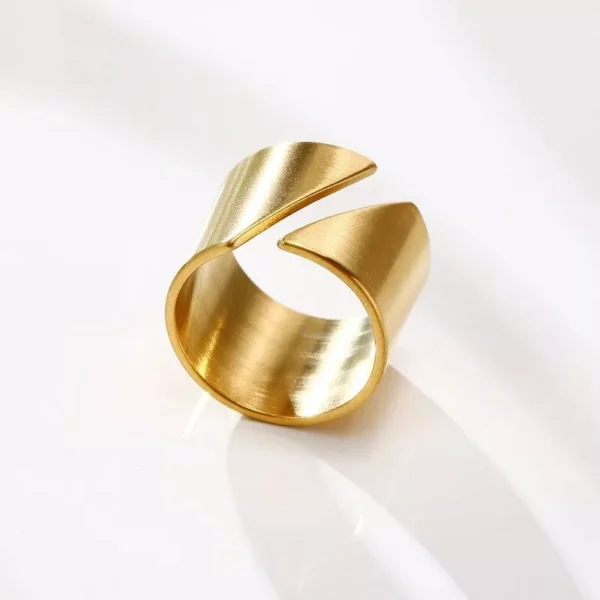 Gold Color Geometric Stainless Steel Wedding Bands, 15mm Wide Fashionable Cocktail Rings
