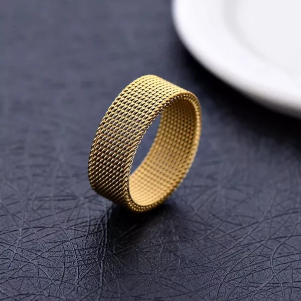 Elegant 8MM Gold Plated Stainless Steel Mesh Ring