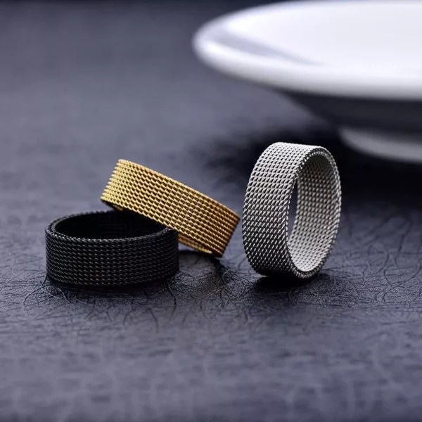 Elegant 8MM Gold Plated Stainless Steel Mesh Ring