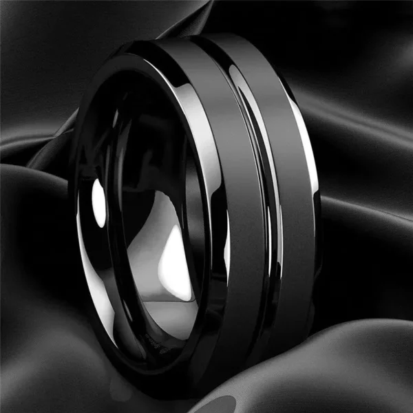 Classic 8mm Black Matte Stainless Steel Men’s Ring for Engagement and Anniversary