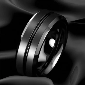 Classic 8mm Black Matte Stainless Steel Men’s Ring for Engagement and Anniversary