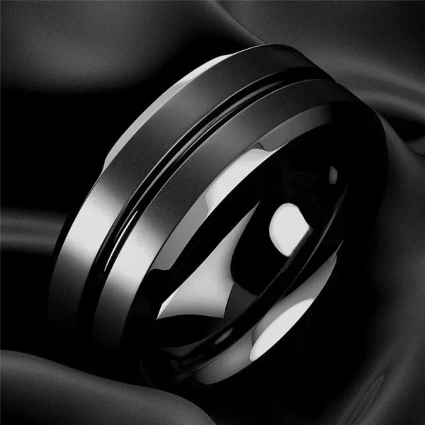 Classic 8mm Black Matte Stainless Steel Men’s Ring for Engagement and Anniversary