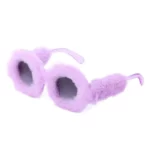 Luxury Plush Round Sunglasses - Women's Fluffy Fur-Trimmed Fashion Eyewear