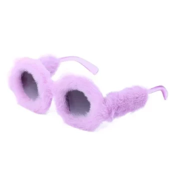 Luxury Plush Round Sunglasses – Women’s Fluffy Fur-Trimmed Fashion Eyewear