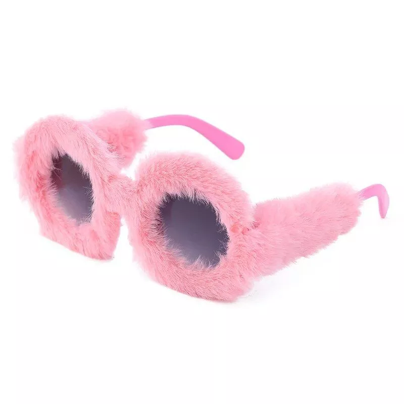 Luxury Plush Round Sunglasses – Women’s Fluffy Fur-Trimmed Fashion Eyewear