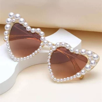 Chic Pearl-Embellished Heart-Shaped Sunglasses for Women