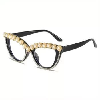 Chic Oversized Cat Eye Sunglasses with Pearl Diamond Detail – Fashion Anti-Blue Light Vintage Eyewear