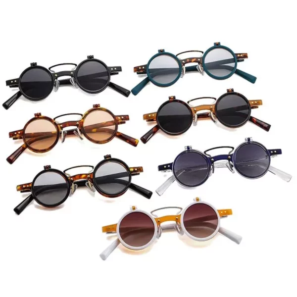 Chic Round Punk Sunglasses with Flip Lenses and UV400 Protection
