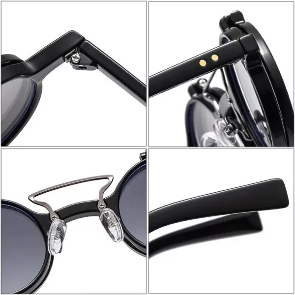 Chic Round Punk Sunglasses with Flip Lenses and UV400 Protection