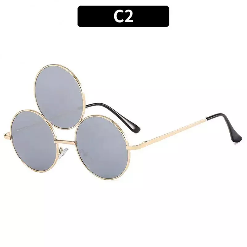 Vintage Third Eye Sunglasses – Round Metal Frames with Triple Lenses, UV400 Protection for Men and Women