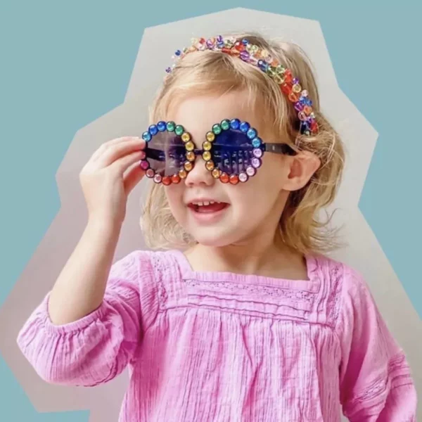 Sparkling Sunflower Round Sunglasses for Kids – UV400 Protection, Stylish & Durable