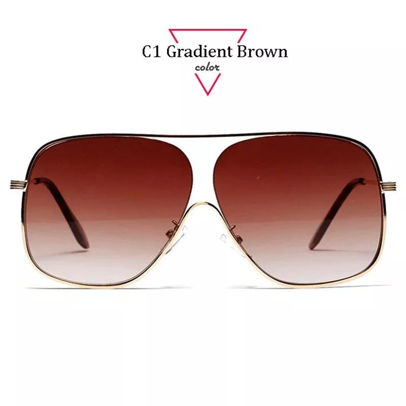 Chic Oversized Square Pilot Sunglasses – Unisex Metal Half Frame with Pink Gradient Lenses