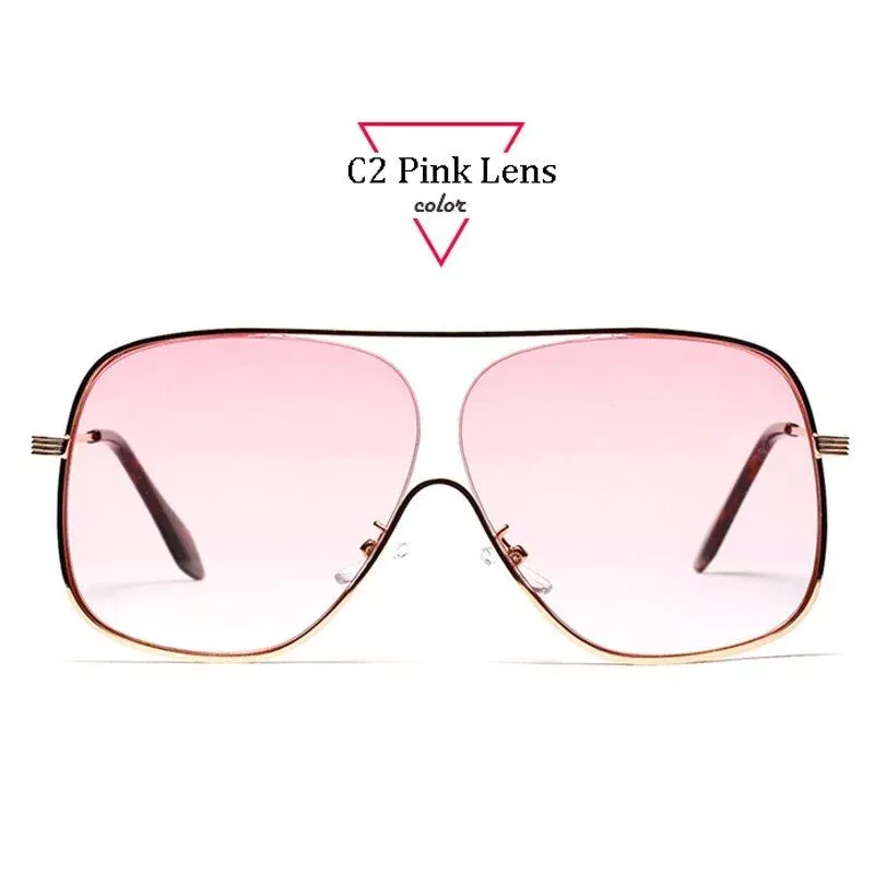 Chic Oversized Square Pilot Sunglasses – Unisex Metal Half Frame with Pink Gradient Lenses