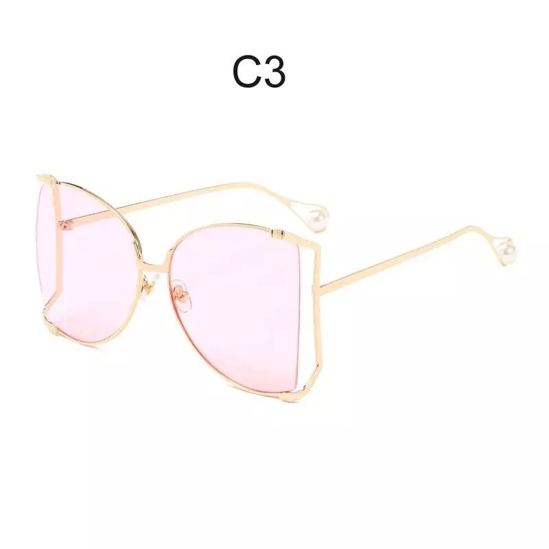 Oversized Square Sunglasses with Pearl Accents for Women – Chic Butterfly Cat Eye Shades