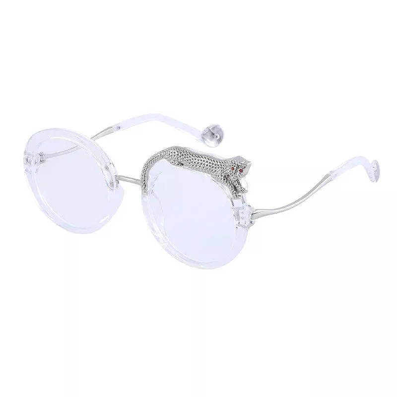 Luxury Crystal Leopard Round Sunglasses with UV400 Protection