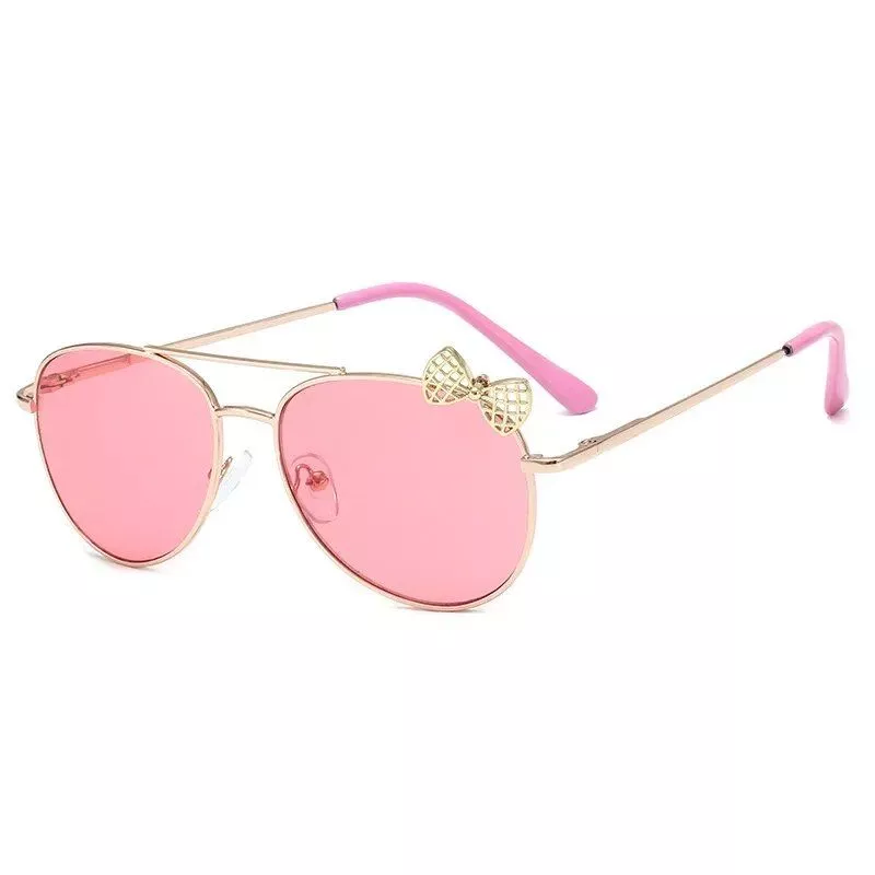 Classic Kids’ Pilot Sunglasses – UV Protection, Trendy Bow Design, Metal Frame